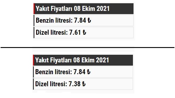 Motorin zammı öncesi ve sonrası fiyatları