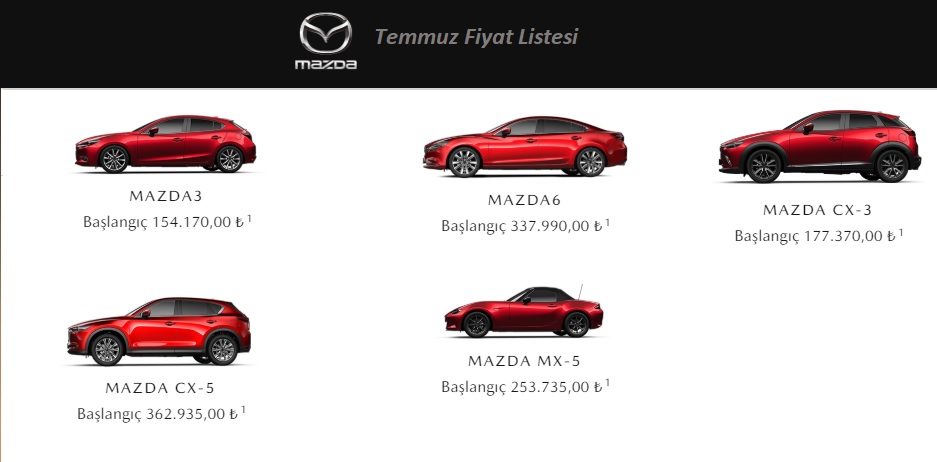 Mazda Temmuz fiyat listesi