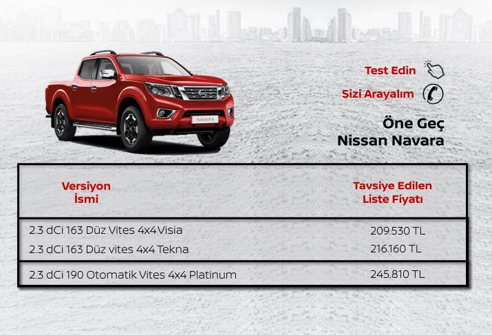 Nissan navara fiyat listesi
