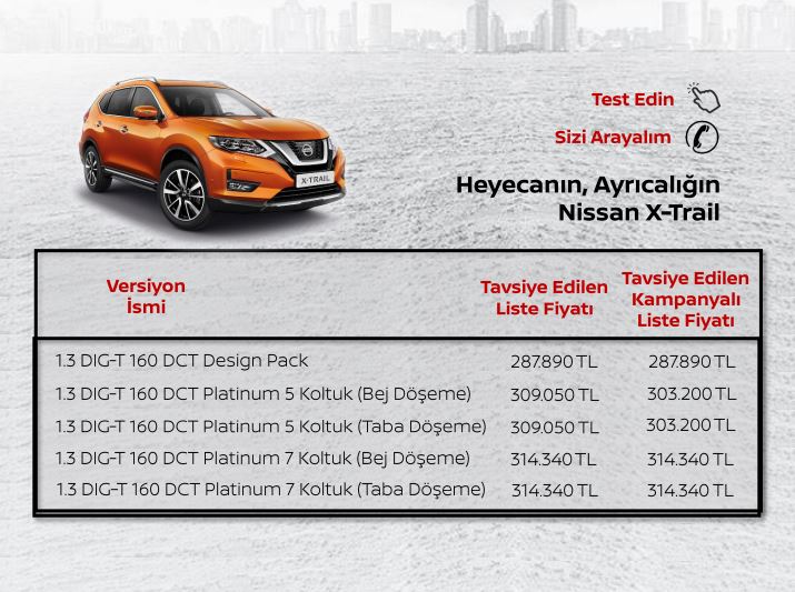 Nissan X-Trail fiyat listesi